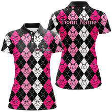 Load image into Gallery viewer, Pink Argyle Pattern Bowling Shirts For Women, Custom Bowling Uniforms IPHW7305