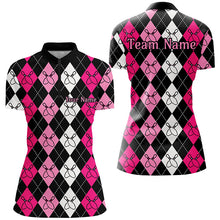 Load image into Gallery viewer, Pink Argyle Pattern Bowling Shirts For Women, Custom Bowling Uniforms IPHW7305