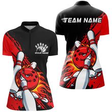 Load image into Gallery viewer, Black And Red Custom Funny Ladies Bowling Shirts, Flame Bowling Team Shirt Bowlers Outfits IPHW7618