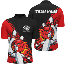 Load image into Gallery viewer, Black And Red Custom Funny Bowling Shirts For Men, Flame Bowling Team Shirt Bowlers Outfits IPHW7618