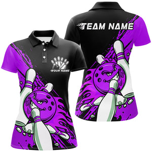 Black And Purple Custom Funny Ladies Bowling Shirts, Flame Bowling Team Shirt IPHW7619