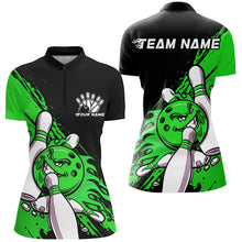 Load image into Gallery viewer, Black And Green Custom Funny Ladies Bowling Shirts, Flame Bowling Team Shirt Bowlers Outfit IPHW7621