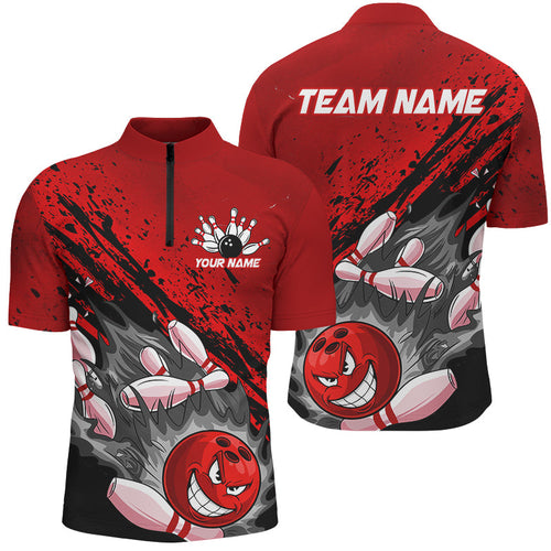 Black And Red Custom Funny Bowling Shirt For Men, Bowling Team Uniform Bowlers Outfits IPHW7622