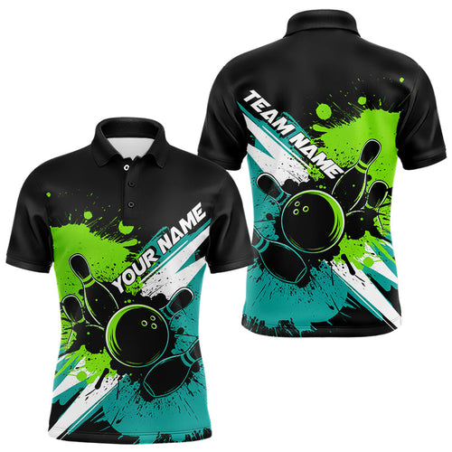 Custom Blue And Green Bowling Tournament Team Shirt, Bowling Polo Shirts For Men IPHW8035