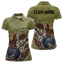 Load image into Gallery viewer, Custom Military Camo Bowling Polo Shirts For Women, Patriotic Veteran Bowling Team Shirt IPHW8038