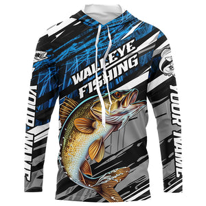 Walleye Fishing Camo Long Sleeve Fishing Shirts, Custom Walleye Tournament Fishing Jerseys | Blue IPHW5957