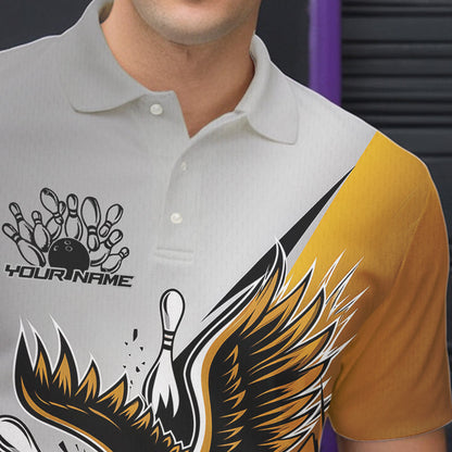 Custom Yellow Eagle Bowling Team Men Polo Shirts, Eagle Bowling League Shirt Bowlers Outfit IPHW8757
