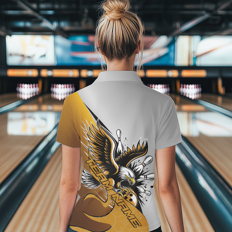 Custom Yellow Eagle Bowling Team Women Polo Shirts, Bowling League Shirt Bowlers Outfit IPHW8757