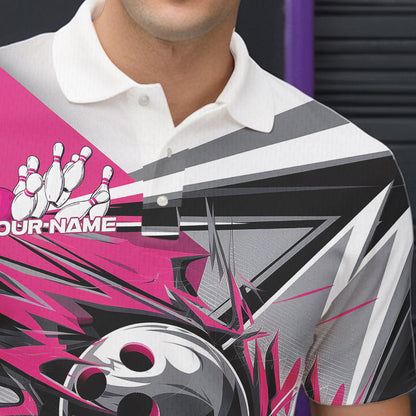 Custom Black And Pink Striking Bowling Polo Shirts For Men, Team Uniform Bowlers Outfits IPHW8764