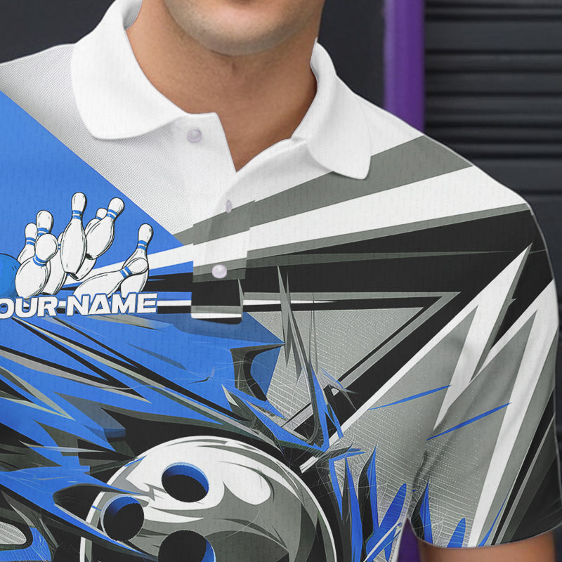 Custom Black And Blue Striking Bowling Polo Shirts For Men, Team Uniform Bowlers Outfits IPHW8765