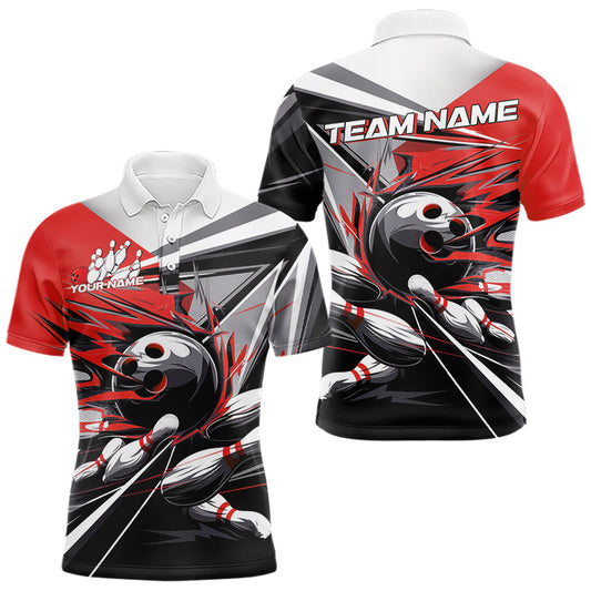 Custom Black And Red Striking Bowling Polo Shirts For Men, Team Uniform Bowlers Outfits IPHW8766