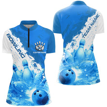 Load image into Gallery viewer, Blue Flame Strike Bowling Custom Team Shirts For Women, Bowler Outfit Bowling Team Jersey IPHW6255