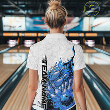 Load image into Gallery viewer, Cusom Blue Flame Bowling Women Polo Team Shirt, Fire Bowling Tournament Jersey IPHW11129