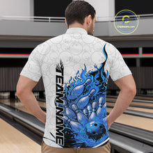 Load image into Gallery viewer, Cusom Blue Flame Bowling Men Quarter-Zip Team Shirt, Fire Bowling Tournament Jersey IPHW11129