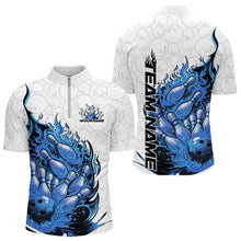 Load image into Gallery viewer, Cusom Blue Flame Bowling Men Quarter-Zip Team Shirt, Fire Bowling Tournament Jersey IPHW11129