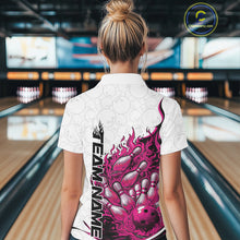 Load image into Gallery viewer, Cusom Pink Flame Bowling Women Quarter-Zip Team Shirt, Fire Bowling Tournament Jersey IPHW11130