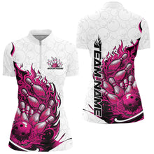 Load image into Gallery viewer, Cusom Pink Flame Bowling Women Quarter-Zip Team Shirt, Fire Bowling Tournament Jersey IPHW11130