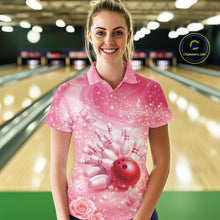 Load image into Gallery viewer, Custom Elegant Pink Butterfly And Roses Women Bowling Polo Shirt, Ladies Outfit IPHW11143