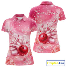 Load image into Gallery viewer, Custom Elegant Pink Butterfly And Roses Women Bowling Polo Shirt, Ladies Outfit IPHW11143