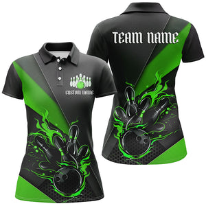 Custom Black And Green Bowling Team Shirts For Men, Flame Bowling Tournament Jerseys IPHW6736