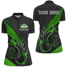 Load image into Gallery viewer, Custom Black And Green Bowling Team Shirts For Men, Flame Bowling Tournament Jerseys IPHW6736