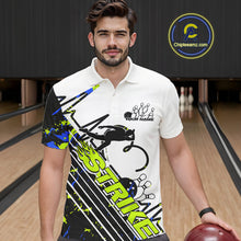 Load image into Gallery viewer, Custom Blue And Green Camo Strike Bowling Polo Shirt For Men, Bowling Heartbeat Pulse Line IPHW9249