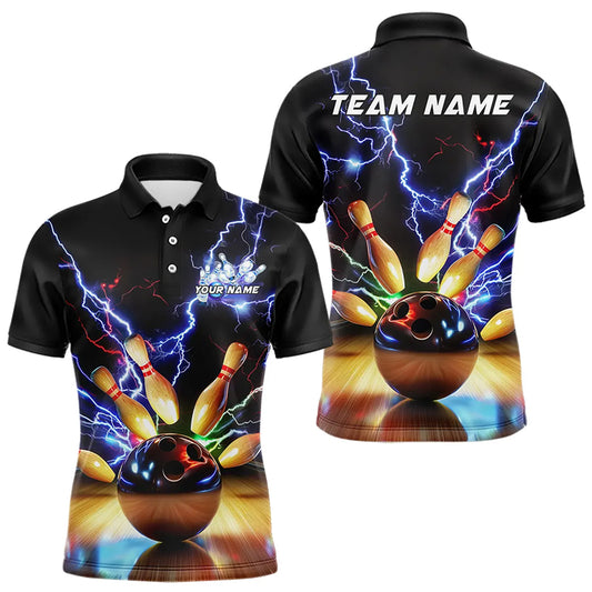 Colorful Neon Thunder Lightning Style Custom Bowling Polo Team Shirts For Men IPHW8053