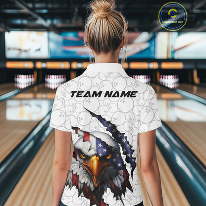 Custom Patriotic Eagle Women Bowling Team Shirt, US Flag Eagle Bowling League Shirt IPHW10190