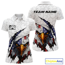 Load image into Gallery viewer, Custom Patriotic Eagle Women Bowling Team Shirt, US Flag Eagle Bowling League Shirt IPHW10190