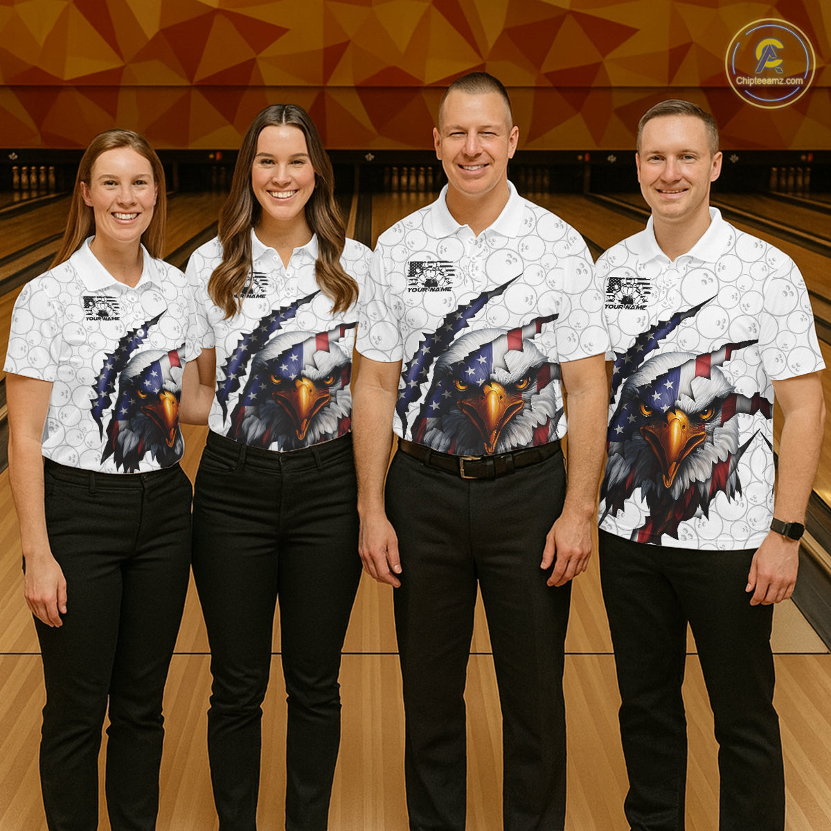 Custom Patriotic Eagle Men Bowling Team Shirt, US Flag Eagle Bowling League Shirt IPHW10190