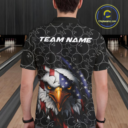 Custom Patriotic Eagle Men Bowling Team Shirt, US Flag Eagle Bowling League Shirt IPHW10191