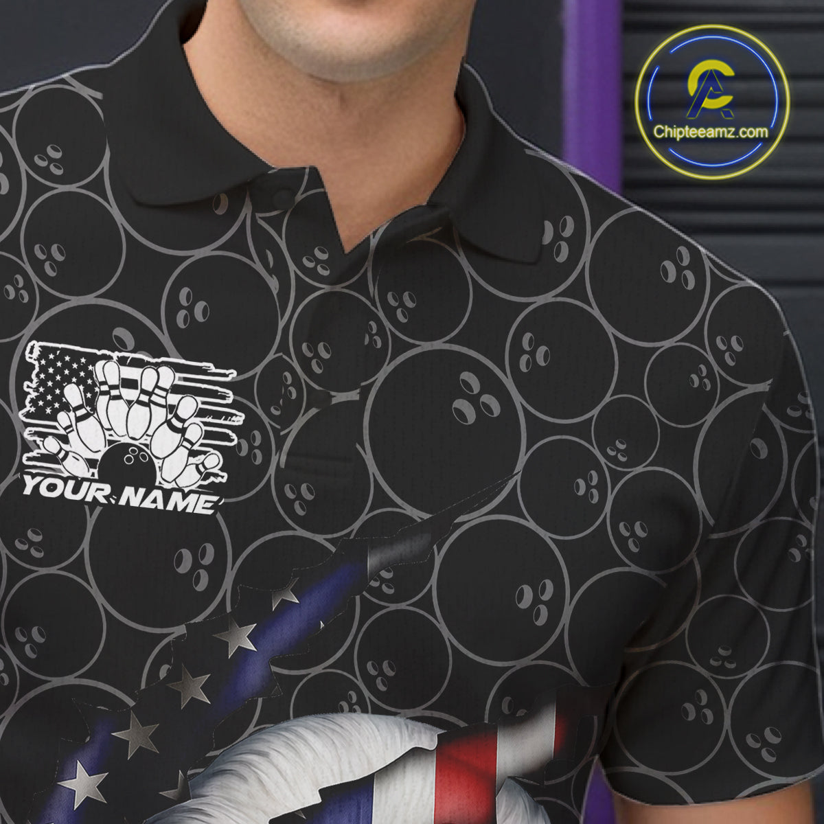 Custom Patriotic Eagle Men Bowling Team Shirt, US Flag Eagle Bowling League Shirt IPHW10191