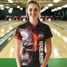 Load image into Gallery viewer, Custom Flame Skull American Ohio Flag Women Bowling Team Shirt, Patriotic Bowling Jersey IPHW10637