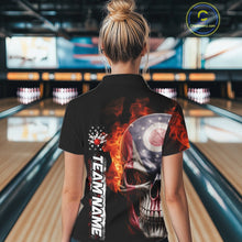 Load image into Gallery viewer, Custom Flame Skull American Ohio Flag Women Bowling Team Shirt, Patriotic Bowling Jersey IPHW10637