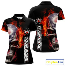 Load image into Gallery viewer, Custom Flame Skull American Ohio Flag Women Bowling Team Shirt, Patriotic Bowling Jersey IPHW10637