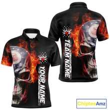 Load image into Gallery viewer, Custom Flame Skull American Ohio Flag Men Bowling Team Shirt, Patriotic Bowling Jersey IPHW10637