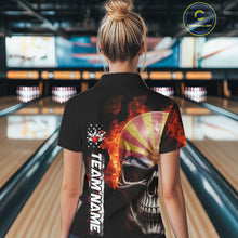 Load image into Gallery viewer, Custom Flame Skull American Arizona Flag Women Bowling Team Shirt, Patriotic Bowling Jersey IPHW10638
