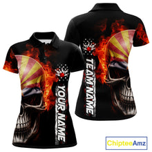 Load image into Gallery viewer, Custom Flame Skull American Arizona Flag Women Bowling Team Shirt, Patriotic Bowling Jersey IPHW10638