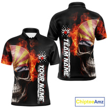 Load image into Gallery viewer, Custom Flame Skull American Arizona Flag Men Bowling Team Shirt, Patriotic Bowling Jersey IPHW10638