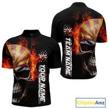 Load image into Gallery viewer, Custom Flame Skull American Arizona Flag Men Bowling Team Shirt, Patriotic Bowling Jersey IPHW10638