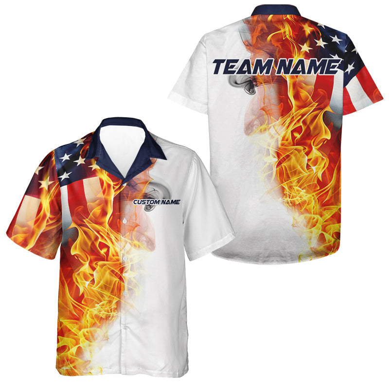 Flame American Flag Custom Hawaiian Shirts For Men And Women, Patriotic Bowling Team Jersey IPHW5984