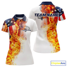 Load image into Gallery viewer, Flame American Flag Custom Polo Shirts For Women, Patriotic Bowling Team Jersey IPHW5984