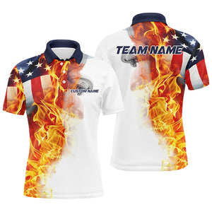 Flame American Flag Custom Polo  /Quarter-Zip Shirts For Men Women, Patriotic Bowling Team Jersey IPHW5984