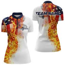 Load image into Gallery viewer, Flame American Flag Custom Quarter-Zip Shirts For Women, Patriotic Bowling Team Jersey IPHW5984