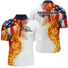 Load image into Gallery viewer, Flame American Flag Custom Polo  /Quarter-Zip Shirts For Men Women, Patriotic Bowling Team Jersey IPHW5984