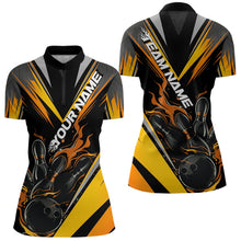 Load image into Gallery viewer, Custom Black And Yellow Flame Bowling Women Quarter-Zip Shirts, Bowling Tournament Outfit IPHW8774