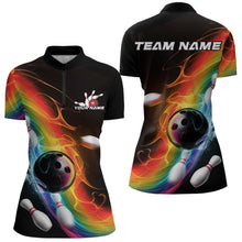 Load image into Gallery viewer, Custom Colorful Rainbow Flame Bowling Team Quarter-Zip Shirts For Women, Bowlers Outfits IPHW8783
