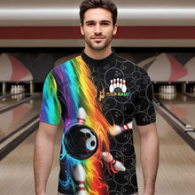 Load image into Gallery viewer, Custom Colorful Rainbow Flame Bowling Team Quarter-Zip Shirts For Men, Bowling Tournament Outfits IPHW8784