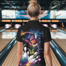 Load image into Gallery viewer, Custom Colorful Butterfly Bowling Women Polo Shirts With Team Name, Bowling Uniform IPHW9013