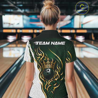 Custom Green Irish Tribal Pattern Bowling Ball With Crown Women Quarter-Zip Team Shirt IPHW11697
